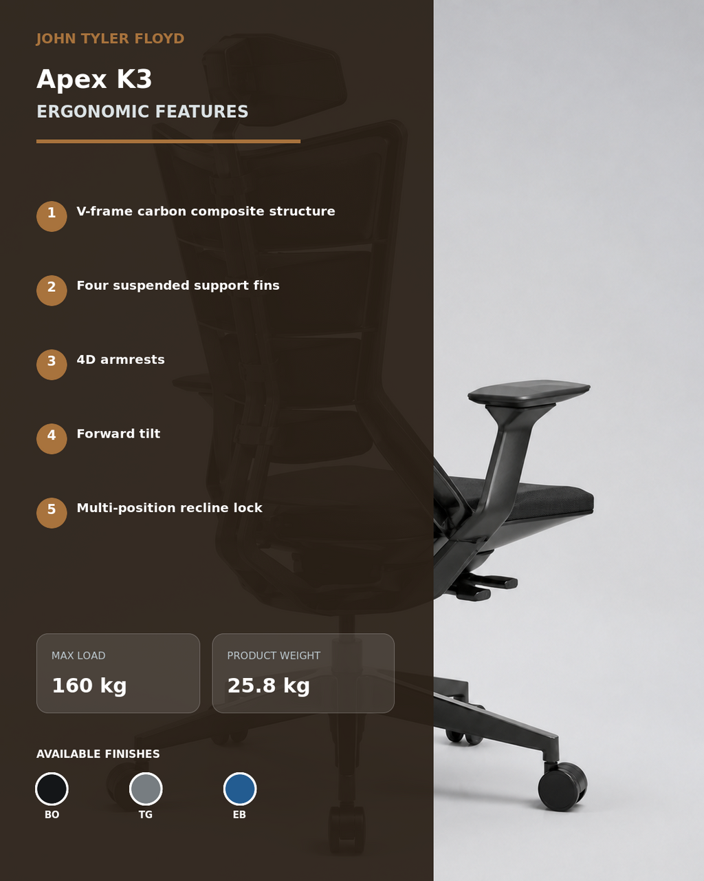 JOHN TYLER FLOYD KineticArc Apex K3 Ergonomic Chair