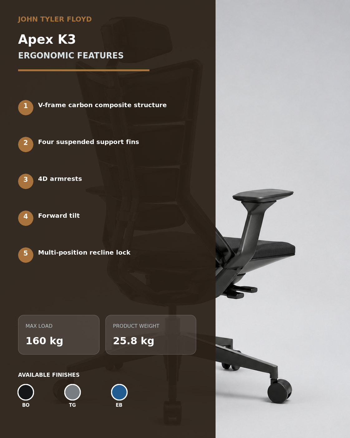 JOHN TYLER FLOYD KineticArc Apex K3 Ergonomic Chair