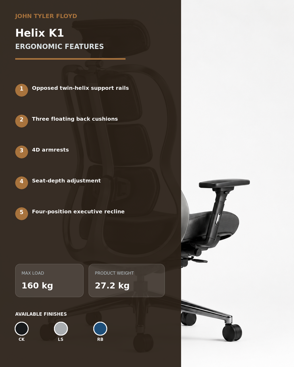 JOHN TYLER FLOYD KineticArc Helix K1 Ergonomic Chair